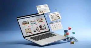 Laptop showing a WordPress theme gallery for the best free WordPress themes 2026 roundup