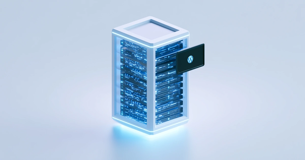 Isometric illustration of a WordPress hosting server for beginners
