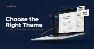 Laptop screen showing the WordPress block editor and theme customization panel, used to illustrate how to choose the right WordPress theme in 2026