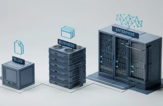 Tiered server racks illustrating WordPress hosting scaling from blog to enterprise