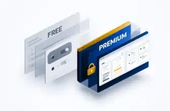 Isometric illustration comparing free and premium WordPress plugin dashboards