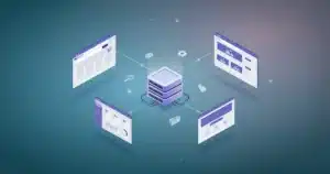 Illustration of connected website windows and a server representing best free WordPress themes 2026