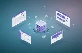 Illustration of connected website windows and a server representing best free WordPress themes 2026
