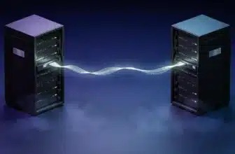 Two connected servers illustrating a WordPress hosting migration data bridge